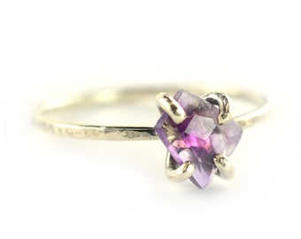 Amethyst Slice Ring, February Birthstone Ring, Rose Cut Raw Gemstone Stacking Ring