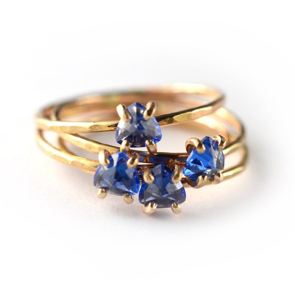 Sapphire Ring, September Birthstone Ring, Trillion Cut Solitaire Stacking Ring SINGLE RING SGRTRI