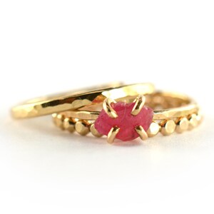 Raw Pink Ruby Stacking Ring Set of 3, Gold Stackable Rings, July Birthstone Ring, Size 4 OOKR029