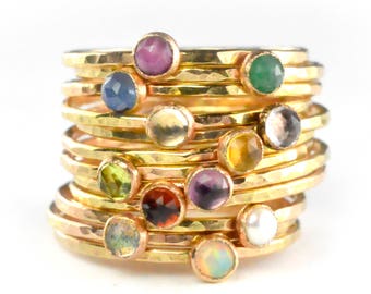 Tiny Birthstone Stacking Ring, Petite Gemstone Ring, Mothers Ring, Gold Stack Ring SGRROS-G