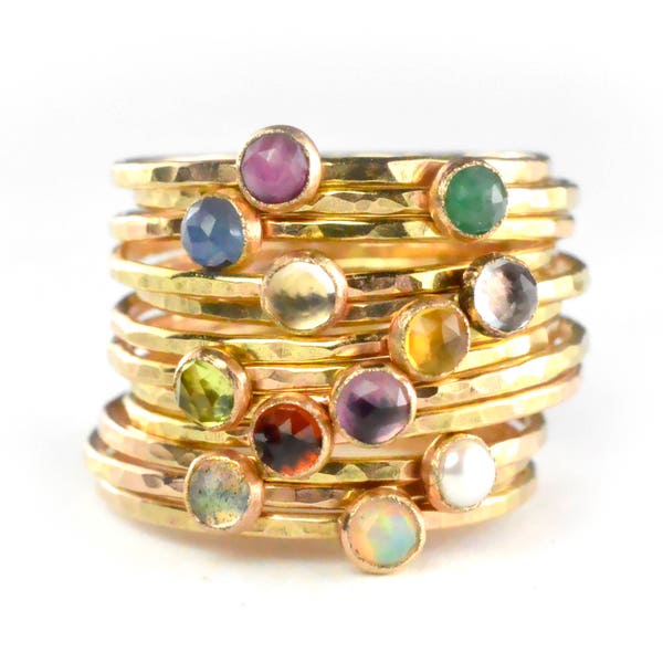 Tiny Birthstone Stacking Ring, Petite Gemstone Ring, Mothers Ring, Gold Stack Ring SGRROS-G