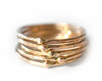 Gold Skinny Ring Set of 5, Hammered Bead Ring, Thin Stacking Rings RING HSRBEAD5