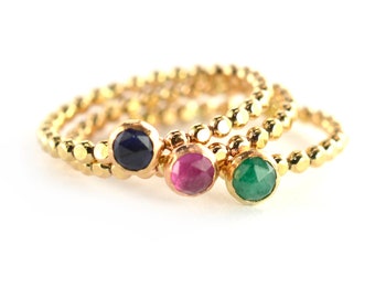 Anillo apilable con piedras preciosas y cuentas, relleno de oro de 14 k - SGRBEAD-G