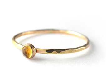 Gold Citrine Ring, November Birthstone Ring, Gemstone Stacking Ring SGRROS