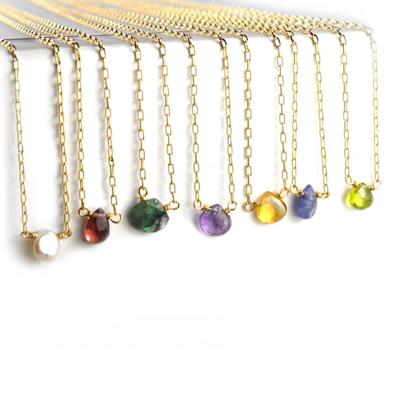 Delicate Gemstone Necklace, Petite Raw Gemstone Necklace, Tiny Birthstone Jewelry, Layering Necklace NSGP5
