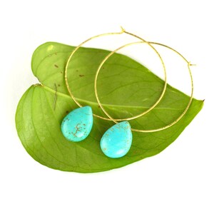 Turquoise Hoop Earrings, Skinny Gold Hoops, Gemstone Earring