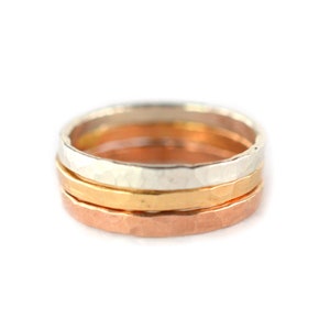 Thick Stackable Rings Set of 3, Rose, Silver, Gold Stacking Rings HSR14-M3