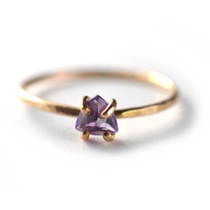 Amethyst Ring, February Birthstone Ring, Trillion Cut Gemstone Stacking Ring SGRTRI