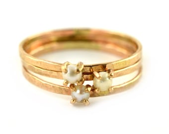 Delicate Pearl Ring, Gold Gemstone Ring, June Birthstone Ring, SINGLE RING