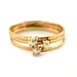 White Freshwater Pearl Ring, 14k Gold-Fill, Hammered Band