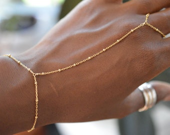 Gold Hand Chain, Beaded Hand Bracelet HCDBEAD