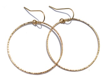 Hammered Hoop Earrings, Skinny Lightweight Hoops, Everyday Jewelry Silver Rose Gold