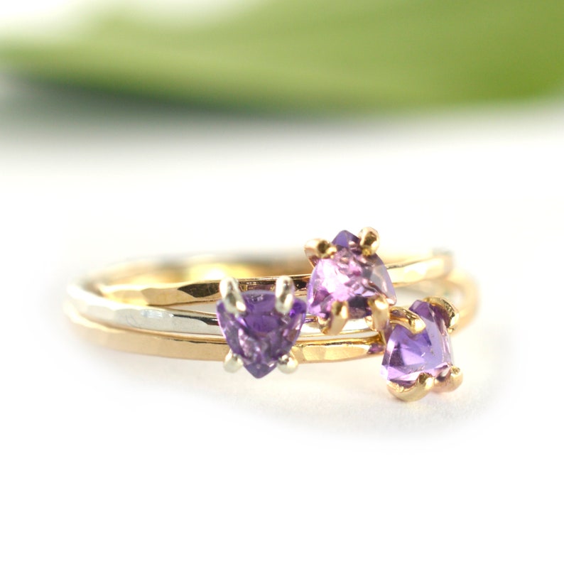 Amethyst Ring, February Birthstone Ring, Trillion Cut Gemstone Stacking Ring SGRTRI image 3