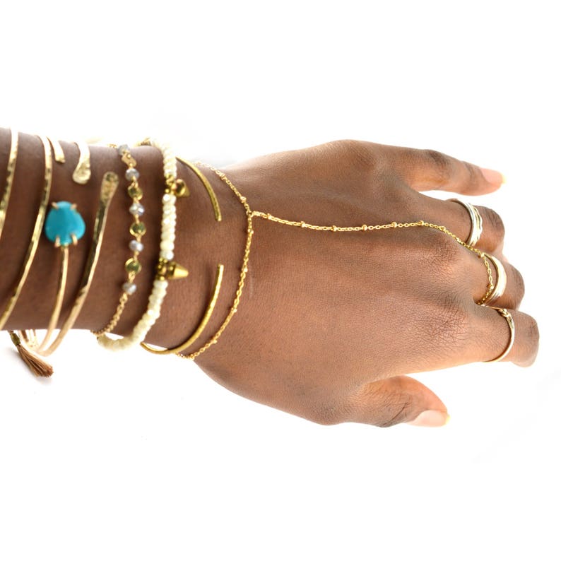 Gold Hand Chain, Beaded Hand Bracelet HCDBEAD image 3