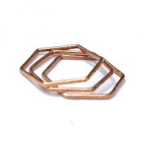 Hexagon Mixed Metal Rings Set of 3, Hammered Stacking Rings image 7