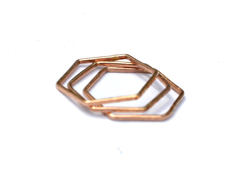Hexagon Mixed Metal Rings Set of 3, Hammered Stacking Rings image 7