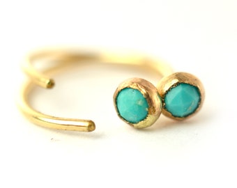 Gold Turquoise Ear Huggers, Petite Gemstone Studs, December Birthstone Earrings