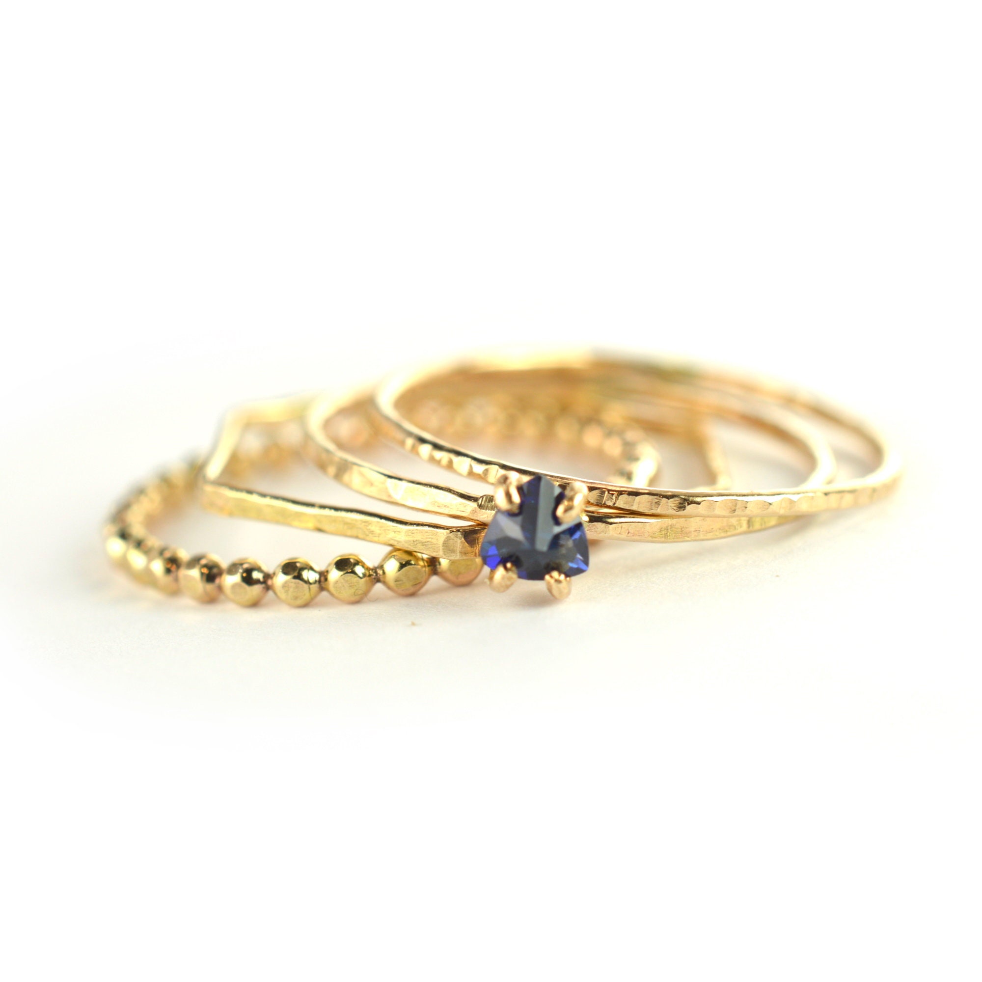 Blue Sapphire Stacking Ring Set of 4 Trillion Cut Gold | Etsy