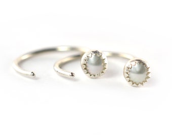 Silver Pearl Earrings, Pearl Ear Huggers, Silver Studs, June Birthstone Jewelry, EGBHUG