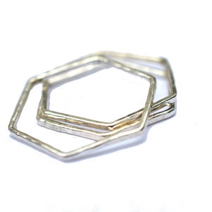 Hexagon Mixed Metal Rings Set of 3, Hammered Stacking Rings image 6