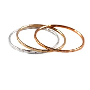 Hammered Mix Metal Stackable Rings Set of 3, Rose, Silver, Gold Stacking Rings HSR18-M3