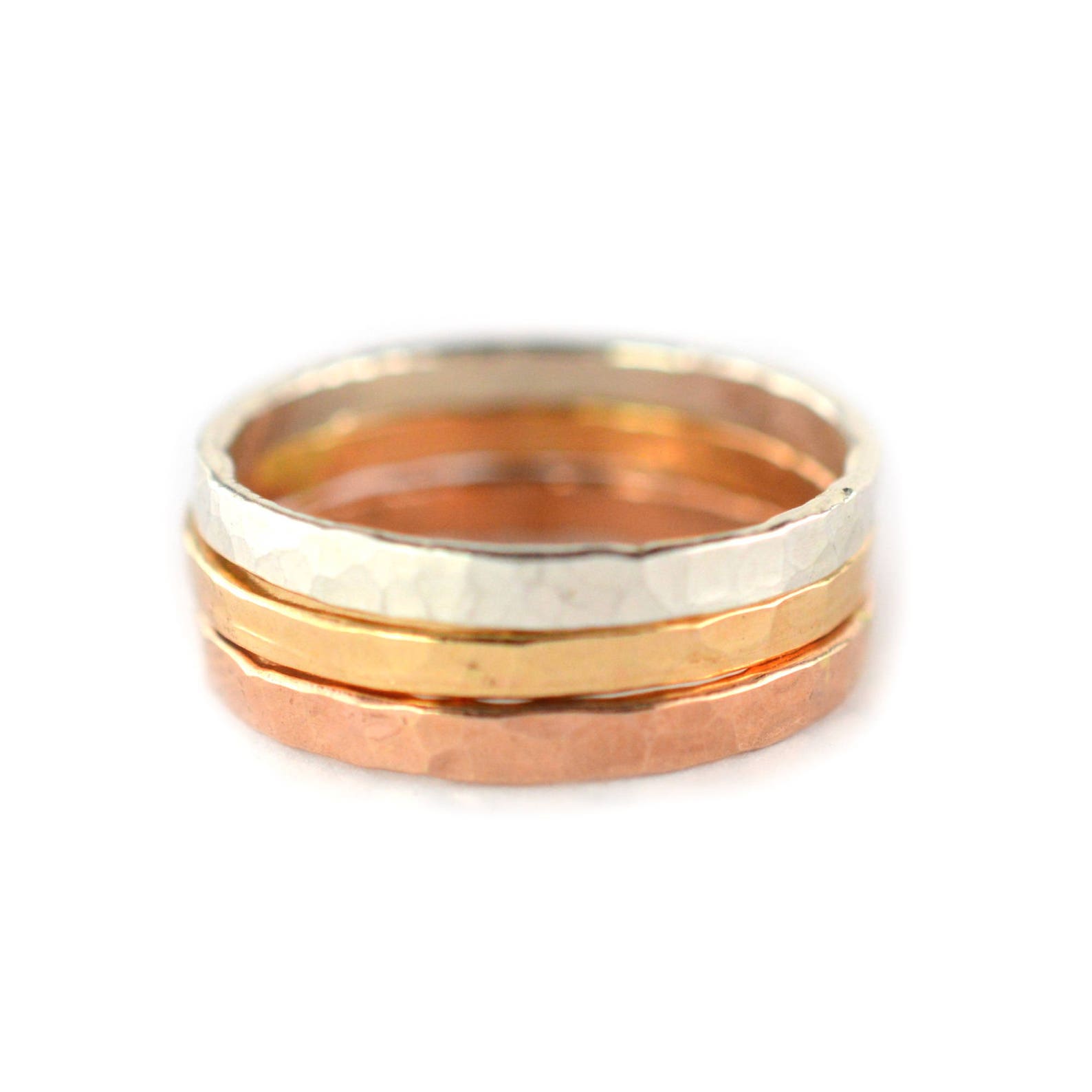 Thick Stackable Rings Set of 3 Rose Silver Gold Stacking | Etsy