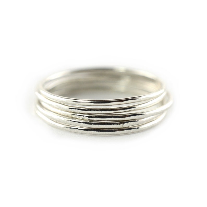 Silver Skinny Ring Set of 5, Ring Threads, Stackable Midi Ring, Super Thin Rings STR20-S5 image 1