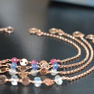 Rose Gold Dainty Chain Bracelet, Delicate Beaded Bracelet, Birthstone Wish Bracelet, Custom Gifts for Her image 6