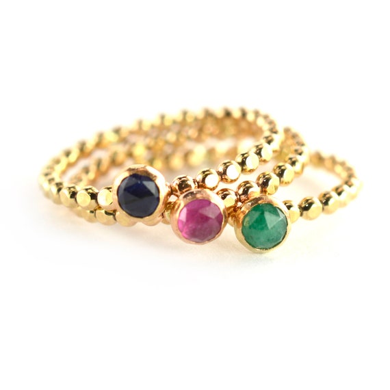 Beaded Birthstone Stacking Ring Gemstone Mothers Ring Beaded