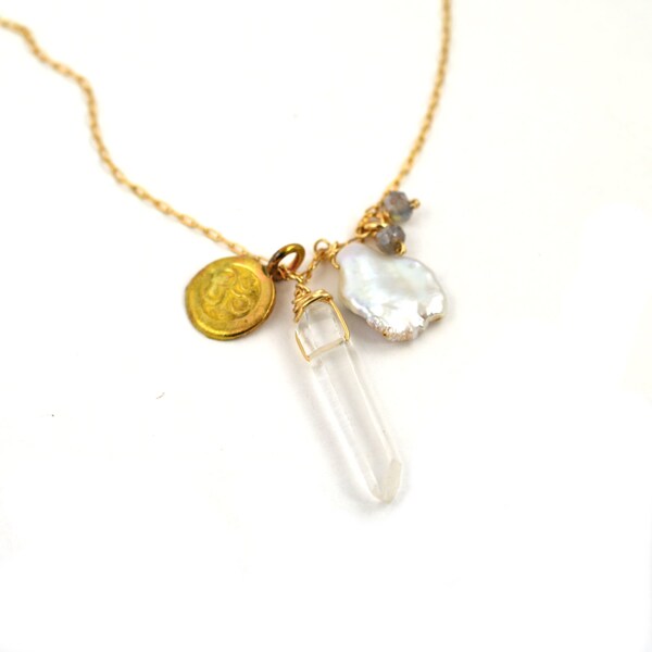 Crystal Point Charm Necklace , Quartz Pendant , Boho Style, Yoga Jewelry