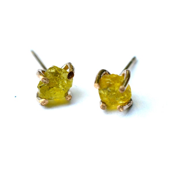 Raw Gemstone Posts, Yellow Heliodor Stud Earrings