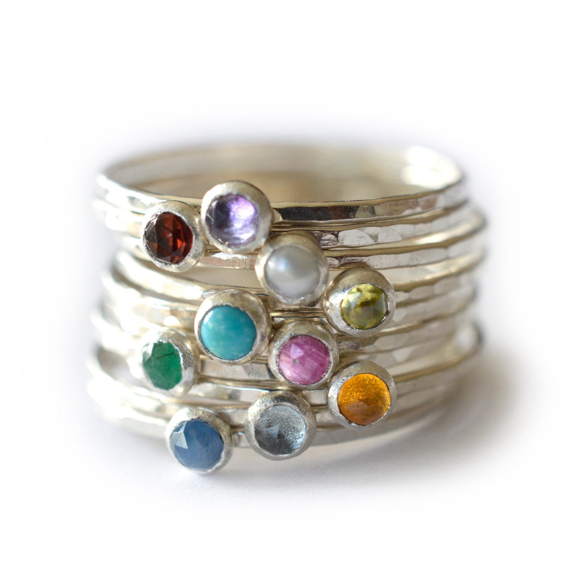 Silver Birthstone Stacking Ring, Gemstone Ring, Skinny Ring, Mothers Ring, Gift for her, SINGLE RING SGRROS-S