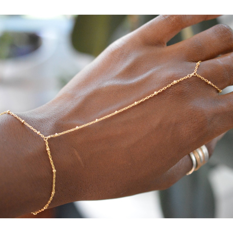 Gold Hand Chain, Beaded Hand Bracelet HCDBEAD image 2