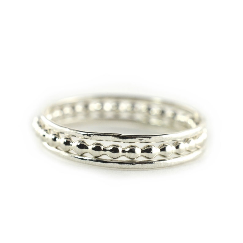 SILVER CAVIAR BEADED MINI VERSA STACKING RING visual data 4