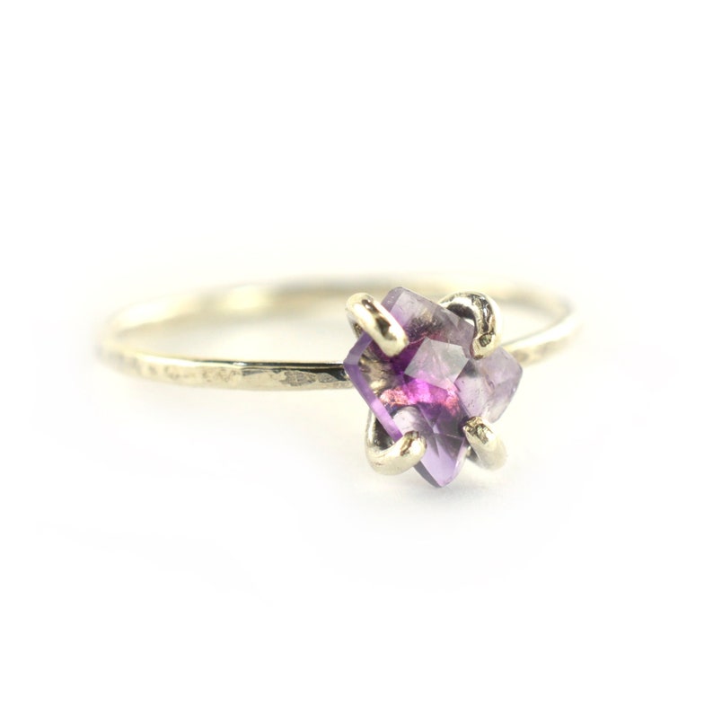 Amethyst Slice Ring, February Birthstone Ring, Rose Cut Raw Gemstone Stacking Ring image 1