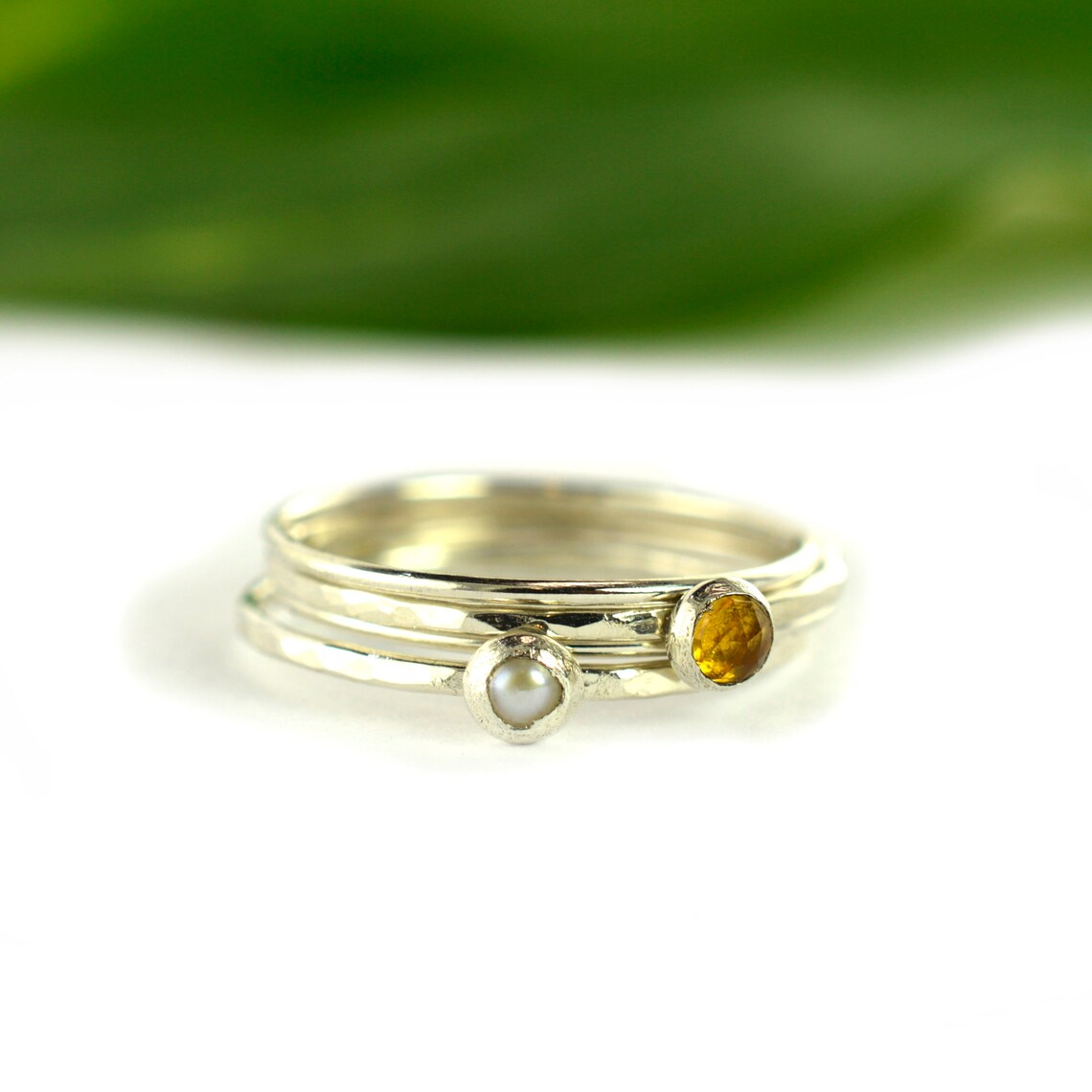 Sterling Silver Pearl & Citrine Stacking Ring Set - Size 6 - OOAK ...