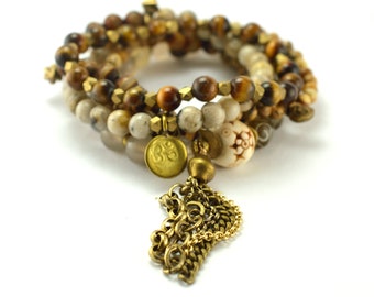 Gemstone Bracelet Set of 5, Mixed Stone Boho Jewelry, Tribal Bracelet Set, Chunky Elastic Bracelet, OOAK