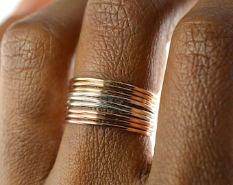 Skinny Ring Set of 9, Ring Threads, Mixed Stackable Ring, Super Thin Rings, Gold Silver Rose Gold STR20-9