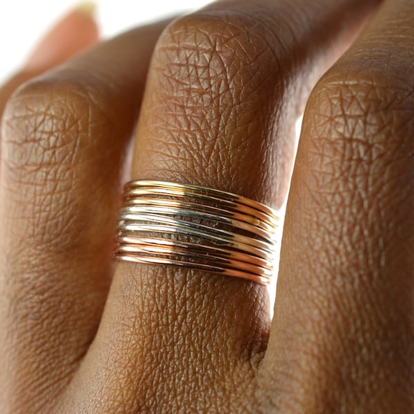 Skinny Ring Set of 9, Sterling Silver Gold Rose Gold Stackable Rings - STR20-9