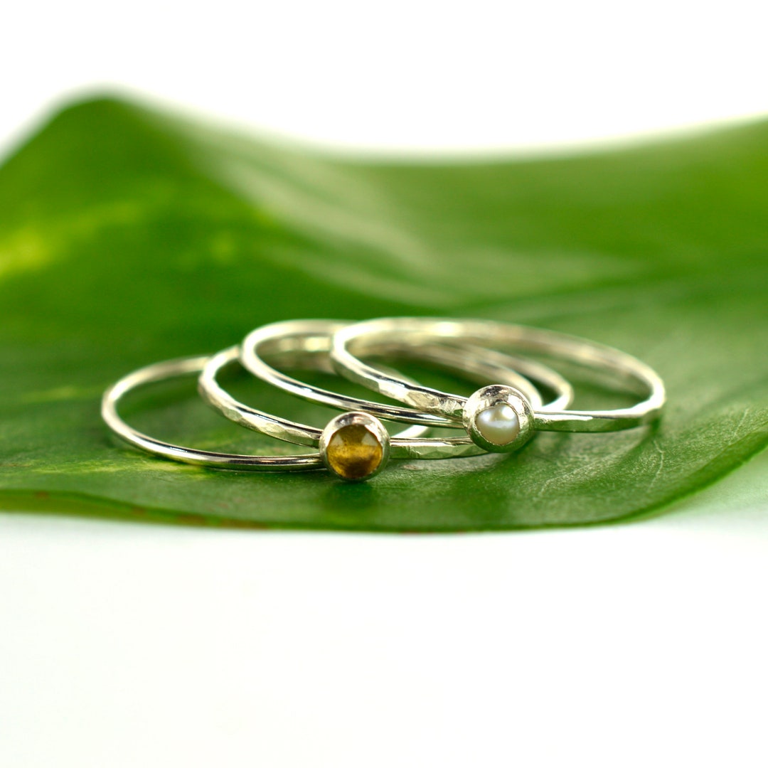 Sterling Silver Pearl & Citrine Stacking Ring Set - Size 6 - OOAK ...