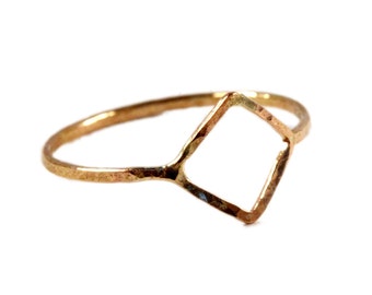 Hammered Diamond Ring, Geometric Midi Ring, Open Square Ring SYMBOL RDDIA