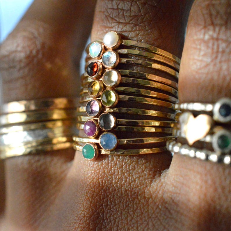 Tiny Birthstone Stacking Ring, Petite Gemstone Ring, Mothers Ring, Gold Stack Ring SGRROS-G image 7