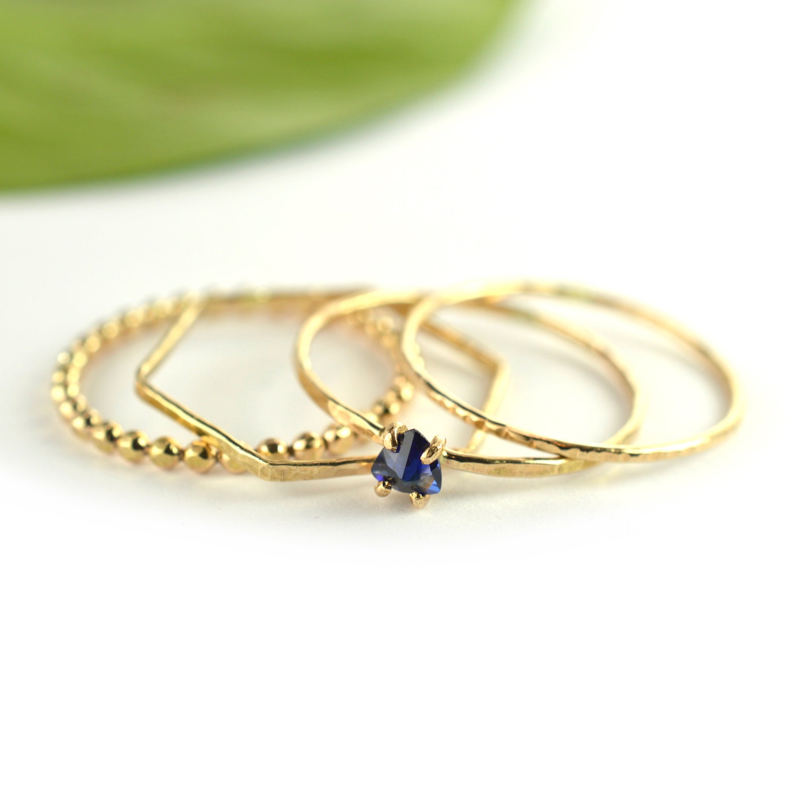 Blue Sapphire Stacking Ring Set of 4 Trillion Cut Gold - Etsy