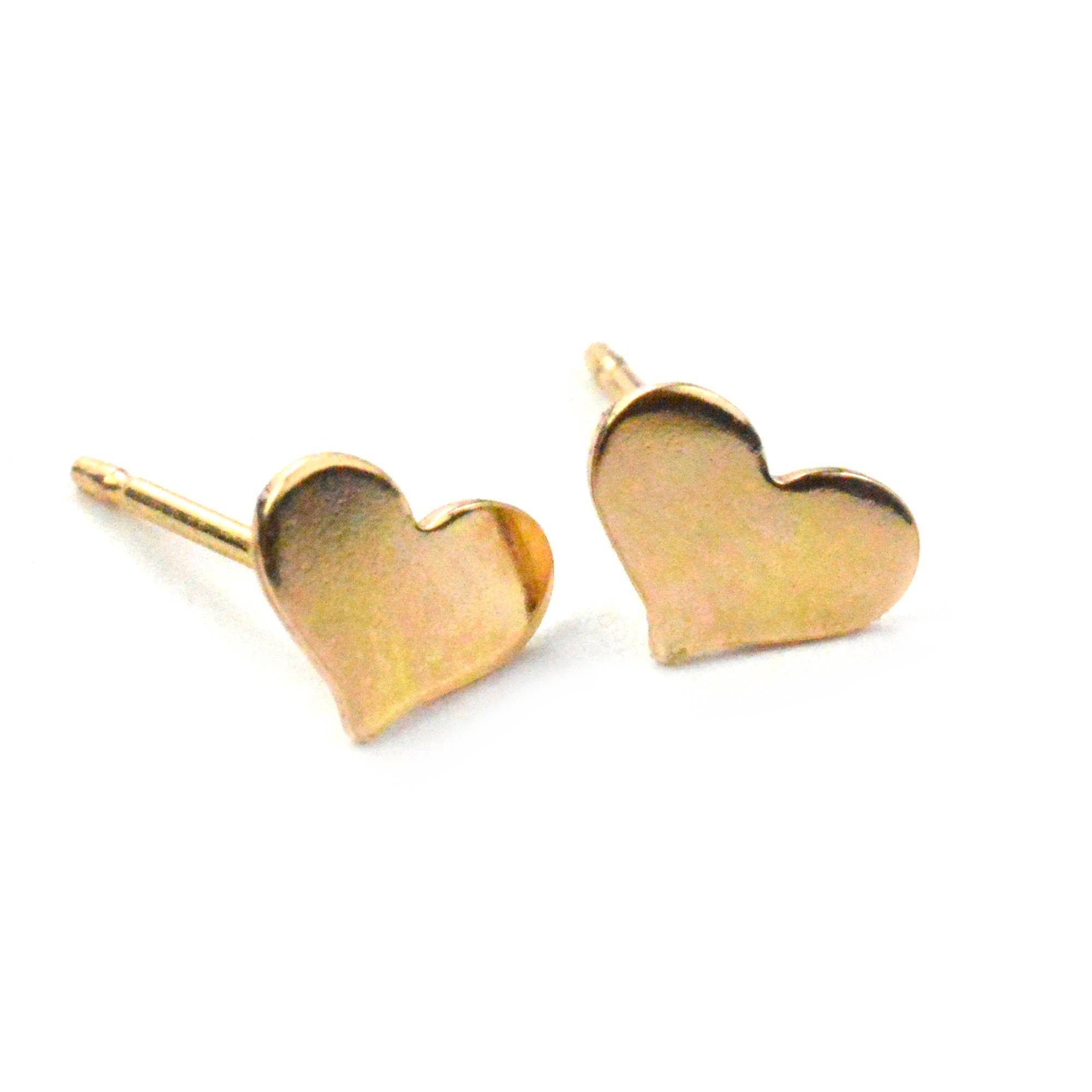Delicate Tiny 14k Gold Plated Heart Studs Valentine Gift For Her Sterling Silver Daily Earrings Minimalist Silver Open Heart Earrings