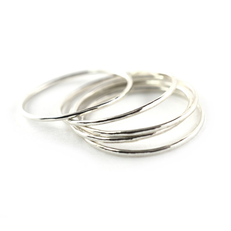 Silver Skinny Ring Set of 5, Ring Threads, Stackable Midi Ring, Super Thin Rings STR20-S5 image 2