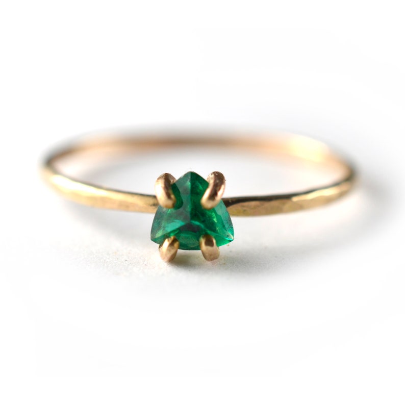 Emerald Ring, May Birthstone Ring, Trillion Cut Gemstone Stacking Ring SGRTRI 