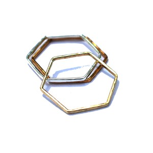 Hexagon Mixed Metal Rings Set of 3, Hammered Stacking Rings image 2