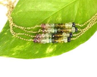 Dainty Tourmaline Ombre Bar Necklace, 14k Gold-Filled Chain