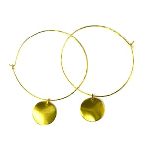 Hammered Gold Hoops, Brass Earrings, Minimalist Jewelry