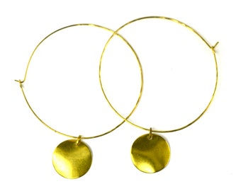 Hammered Gold Hoops, Brass Earrings, Minimalist Jewelry